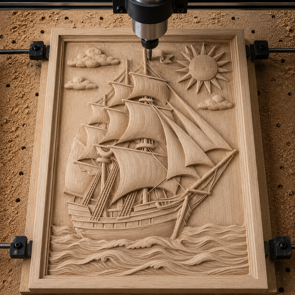 Sailing Ship CNC Relief STL File | Nautical CNC Wall Art