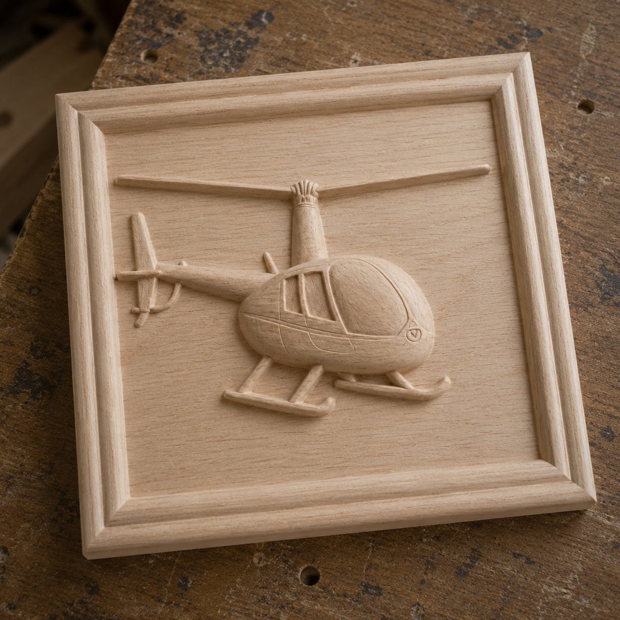 The Helicopter Relief STL File by Form Arcade is perfect for CNC carving or 3D printing. This wall art features a detailed helicopter in profile, making it a striking addition to any workshop or display area.