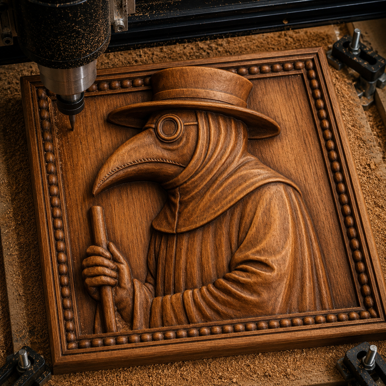 Plague Doctor Portrait Relief STL Pack | Gothic CNC Wall Art