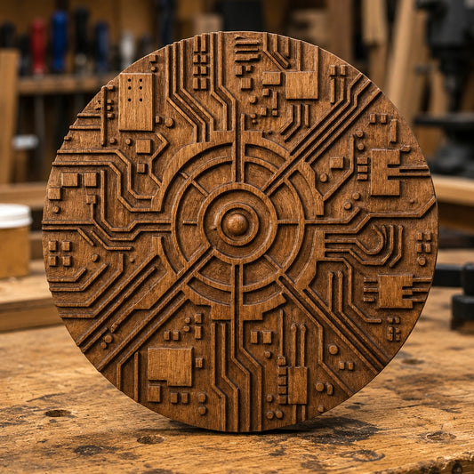 Tech Circuit Medallion Relief STL File | Tech CNC Wall Art