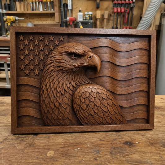 American Eagle Flag Relief STL File | Patriotic CNC Wall Art
