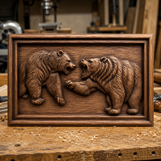 Fighting Bears CNC Relief STL File | Wildlife CNC Wall Art
