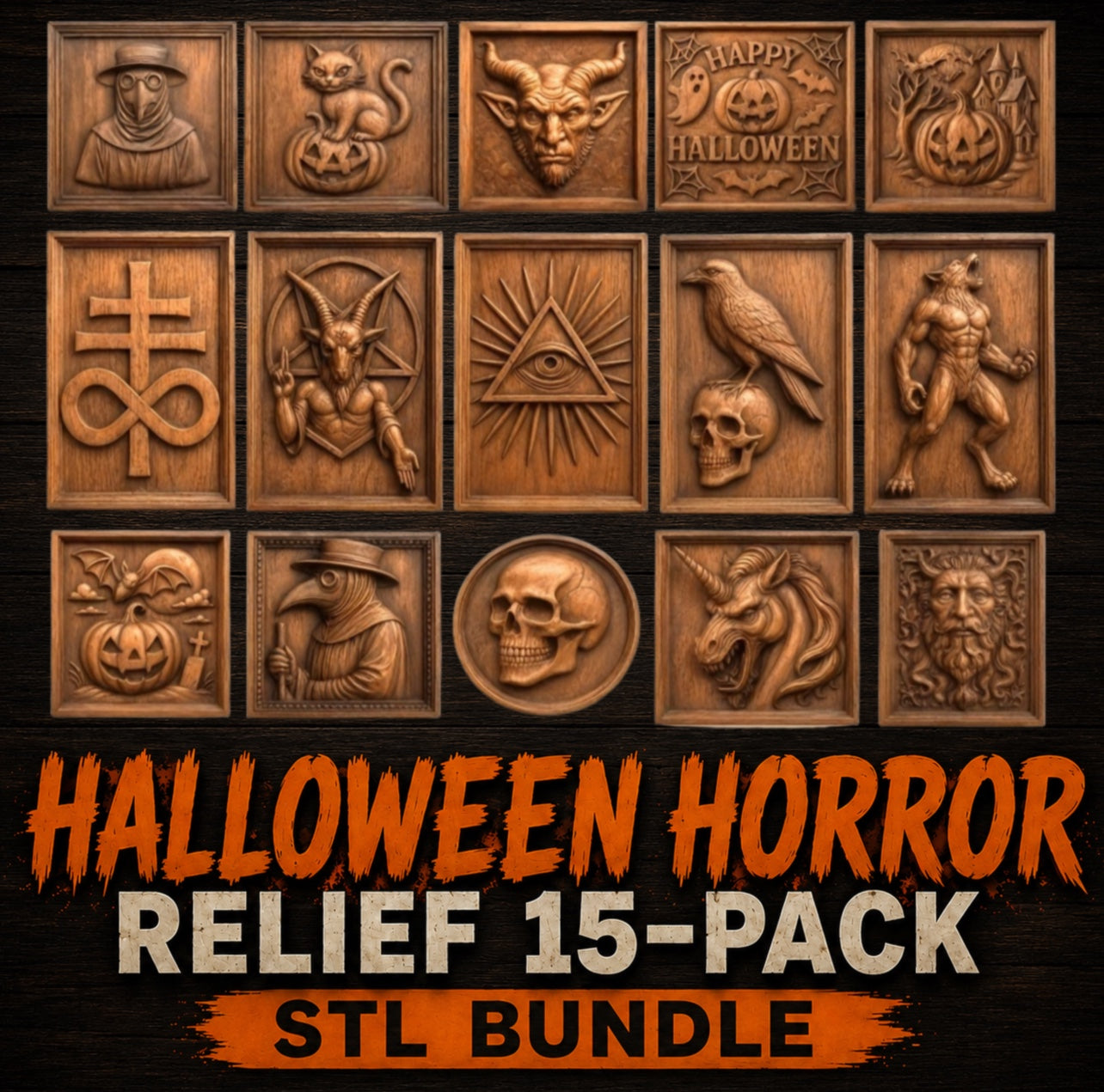 Halloween Horror Relief 15-Pack STL Bundle | CNC Wall Art