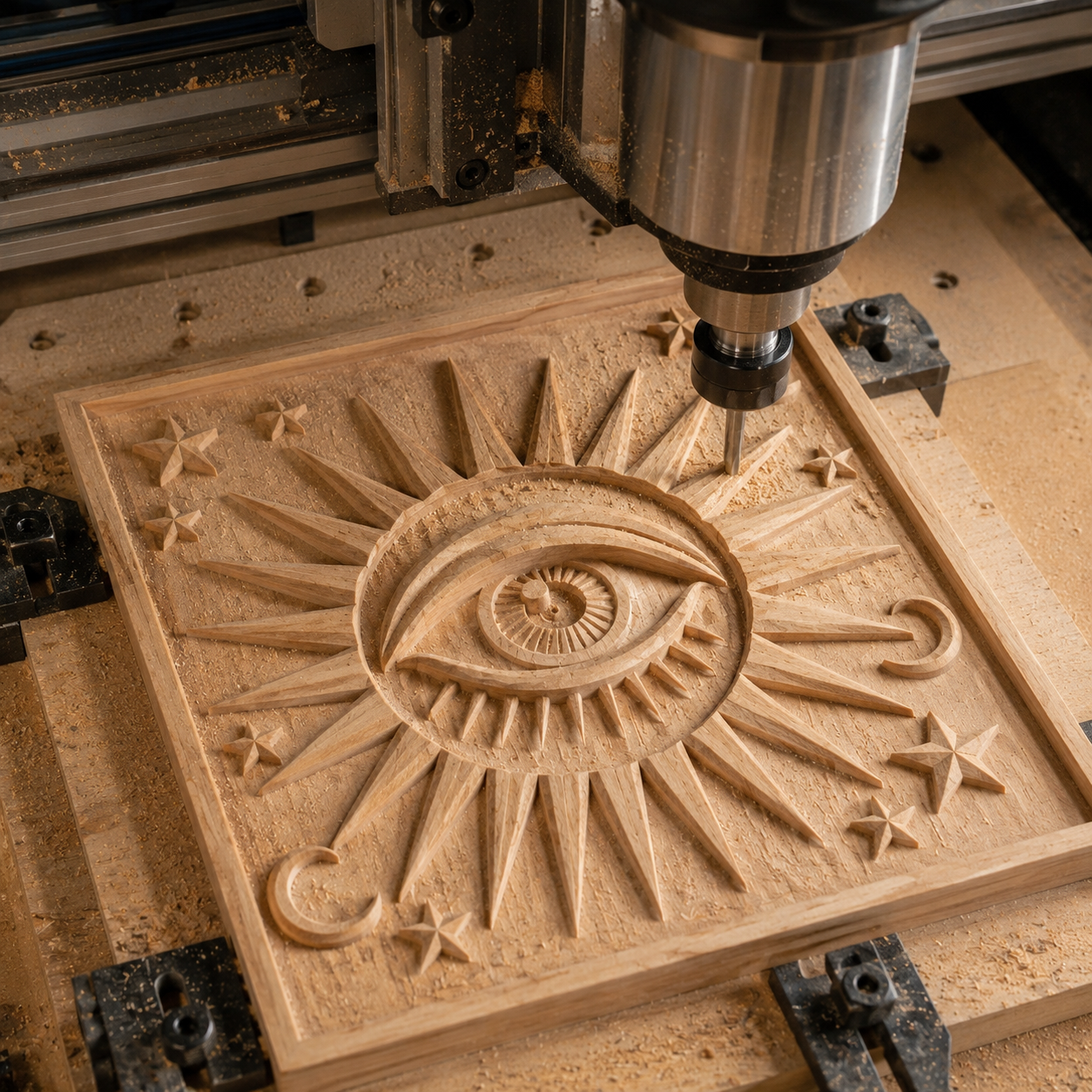 All Seeing Eye Sun Relief STL File | Mystical CNC Wall Art