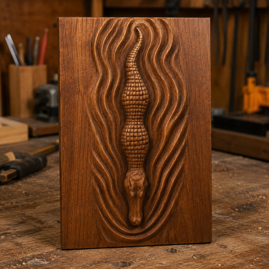 The Alligator Relief STL File by Form Arcade features a detailed crocodile design, perfect for CNC wall art and wildlife decor projects. Create striking alligator reliefs with this digital file, ideal for woodworking or CNC carving.