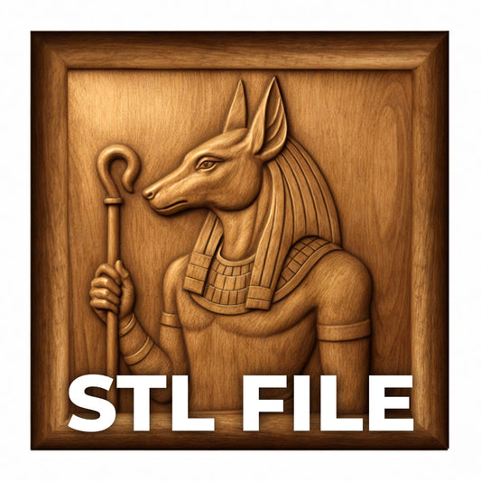 The Anubis Egyptian God Relief STL File from Form Arcade features a detailed Anubis in a square frame, perfect for CNC wall art or 3D printing. Ideal for adding ancient Egyptian style to your projects.