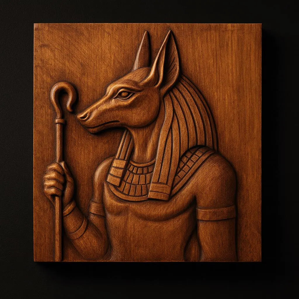 Form Arcade’s Anubis Egyptian God Relief STL File features the jackal-headed deity in traditional attire with a staff—perfect CNC wall art or 3D print, ideal for makers seeking detailed Egyptian designs.