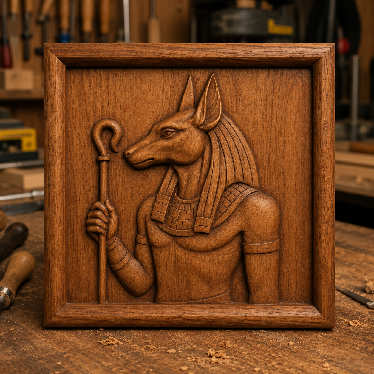 The Anubis Egyptian God Relief STL File by Form Arcade is a striking CNC wall art design, featuring the jackal-headed deity holding a staff—perfect for adding ancient Egyptian flair to your space.