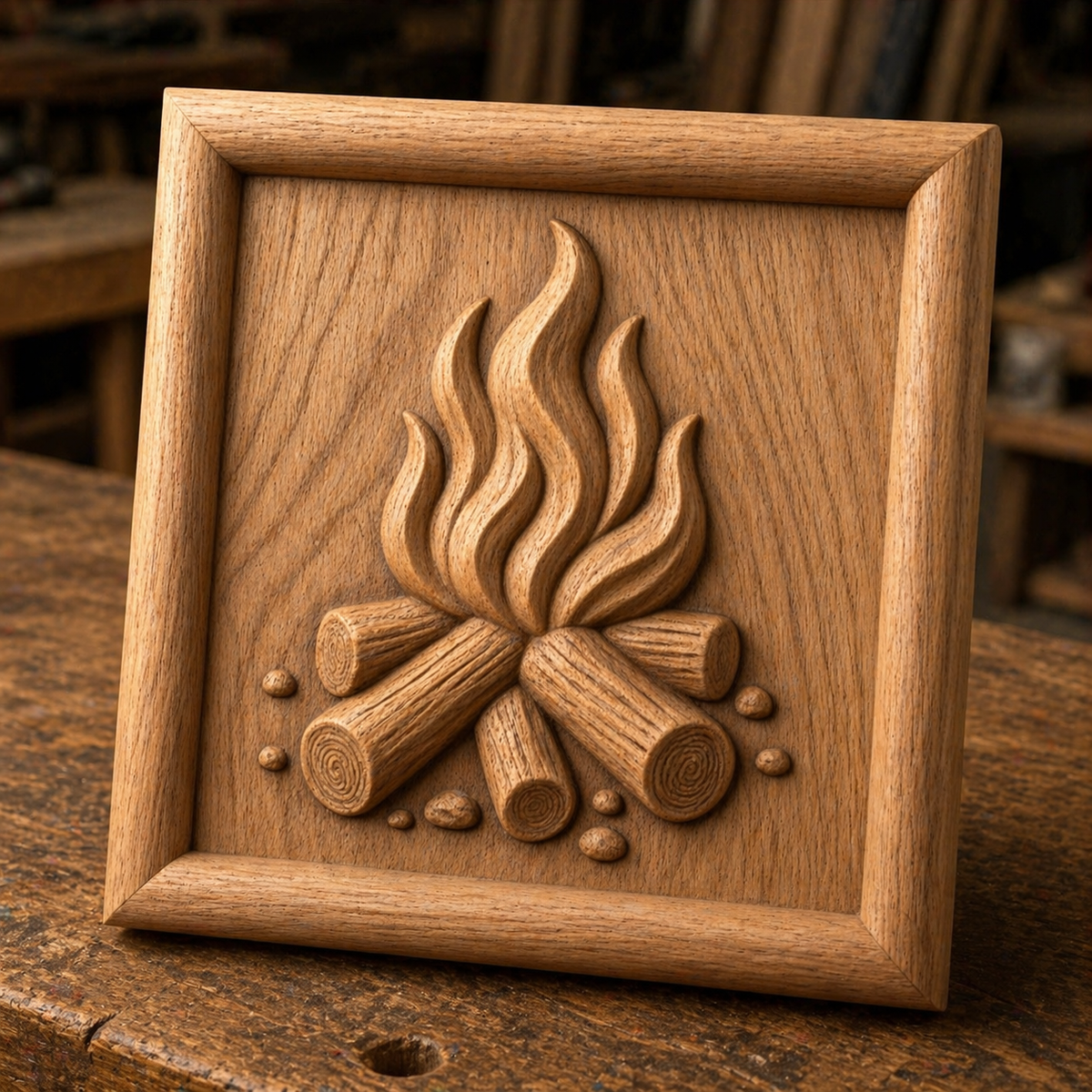 The Campfire Flames Relief STL File by Form Arcade is a detailed, stylized campfire wall art design for CNC carving or 3D printing—ideal for adding rustic camping charm to your projects.