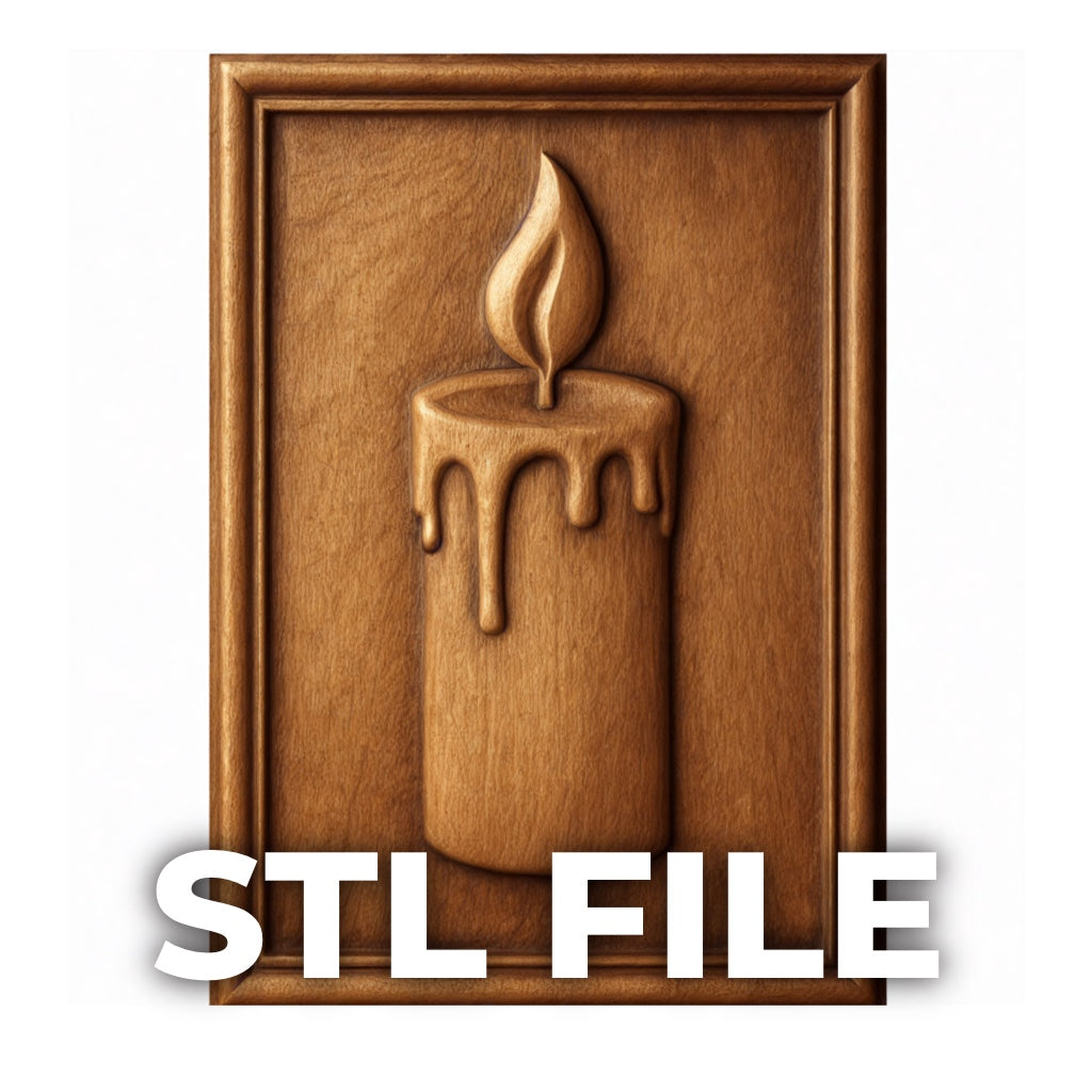 candle flame relief stl file for cnc carving and 3d printing, candle decor stl design with melting wax and flame detail for cnc router wood carving wall art, printable candle relief stl model for resin and fdm 3d printing, decorative candle wall art stl for carving, engraving and home decor projects