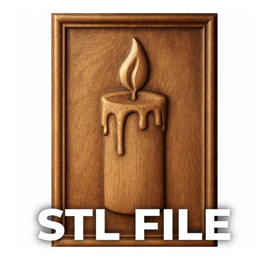 candle flame relief stl file for cnc carving and 3d printing, candle decor stl design with melting wax and flame detail for cnc router wood carving wall art, printable candle relief stl model for resin and fdm 3d printing, decorative candle wall art stl for carving, engraving and home decor projects