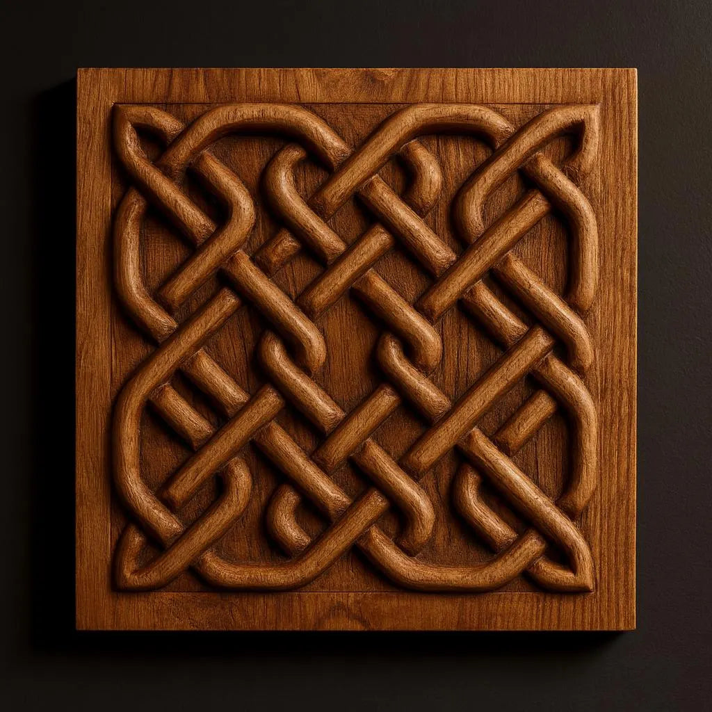 The Form Arcade Celtic Knot Square Pattern Relief STL File is ideal for CNC wall art, showcasing looping and interwoven designs in a detailed Celtic style—perfect for woodworking or digital carving projects.
