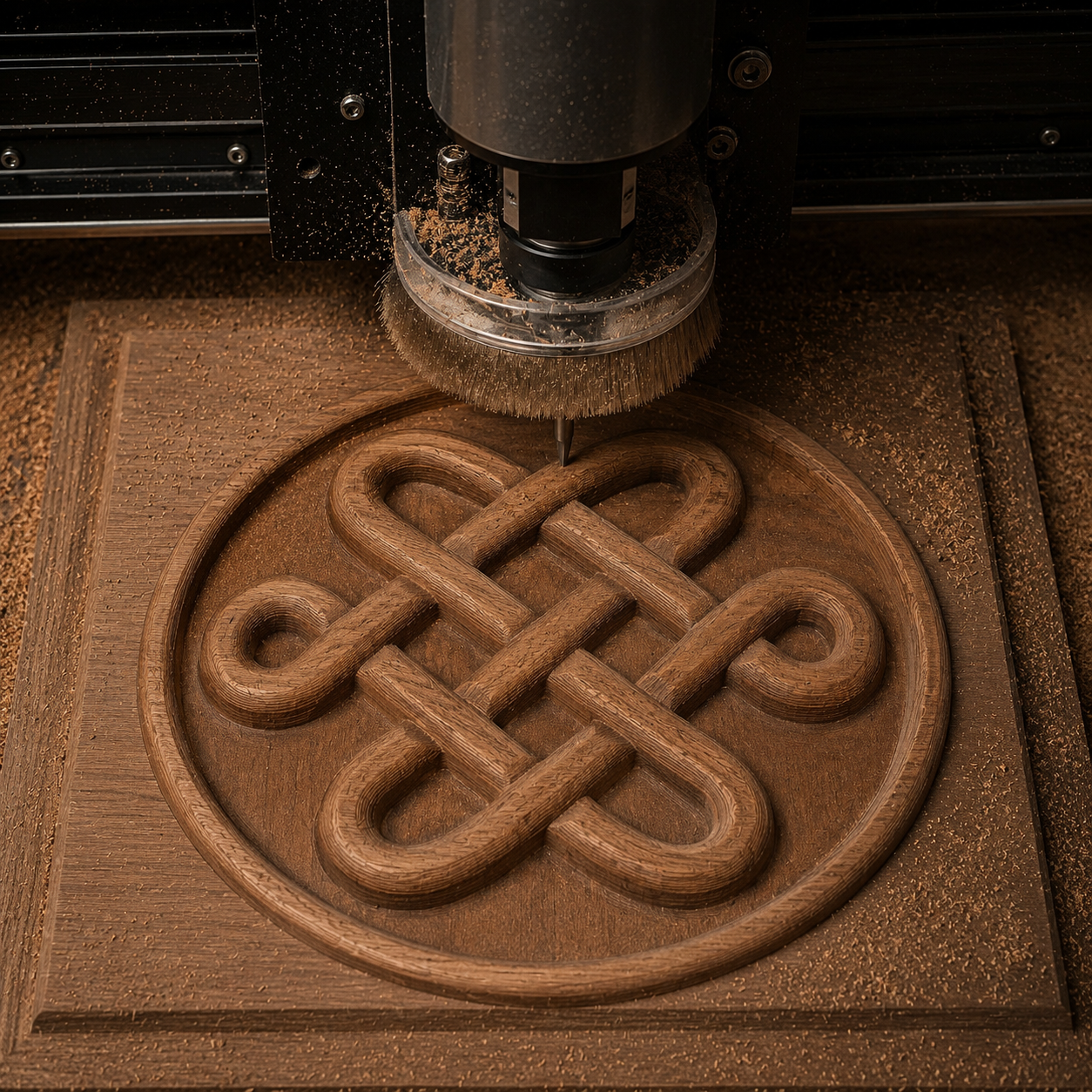 Form Arcade’s Celtic Knot Medallion Relief STL File lets you carve an intricate Celtic Knot design into a square wooden panel, creating unique CNC wall art with detailed bas relief accents.