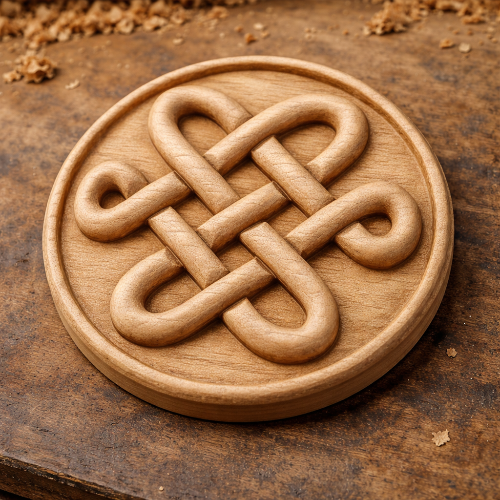 The Celtic Knot Medallion Relief STL File by Form Arcade, designed for CNC wall art, features an intricate raised Celtic knot—perfect for adding unique carved detail to wood projects.