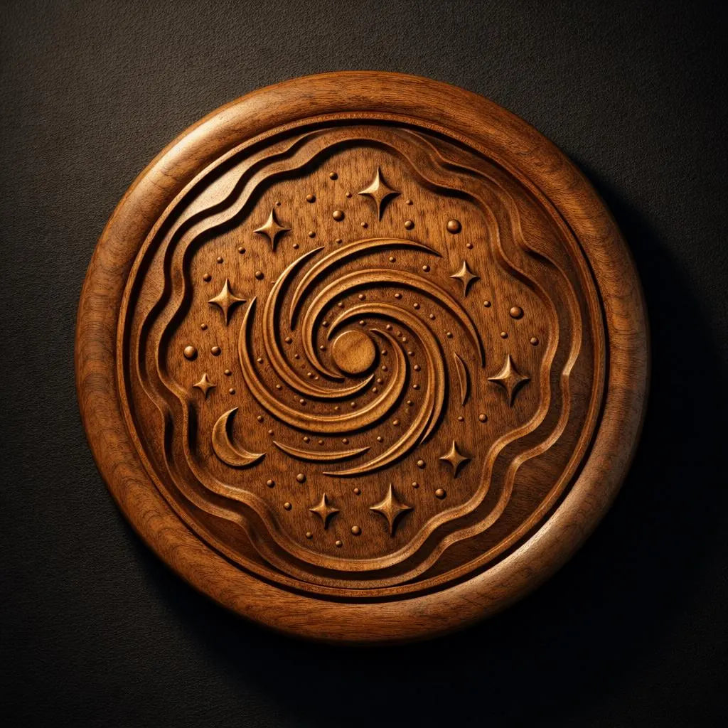 The Cosmic Spiral Galaxy Relief STL File by Form Arcade features an intricate swirling galaxy, stars, and crescent moons—ideal for CNC wall art or cosmic space-themed projects.