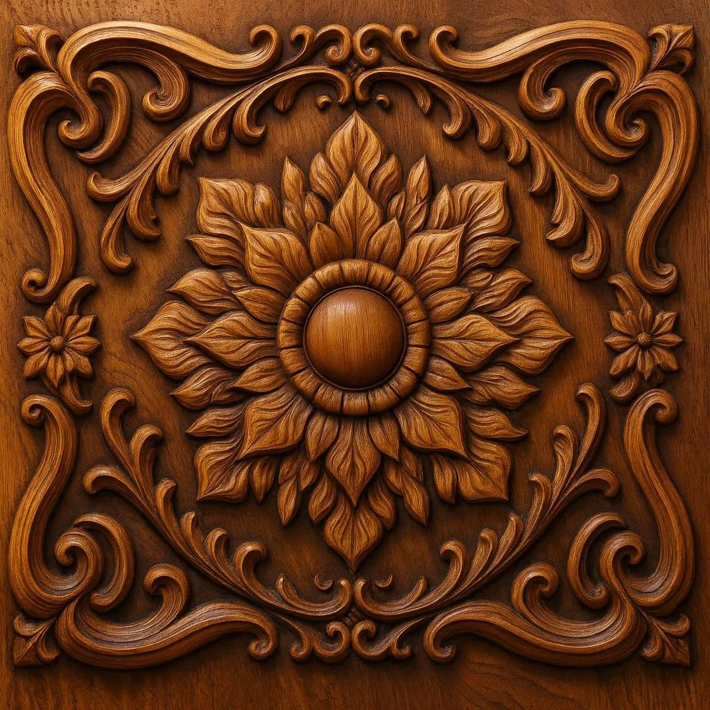 The Decorative Ornament 5-Pack CNC STL Bundle by Form Arcade features intricately carved, symmetrical floral designs—ideal for CNC wall art or woodworking projects, offering smooth, polished patterns for stunning home decor.