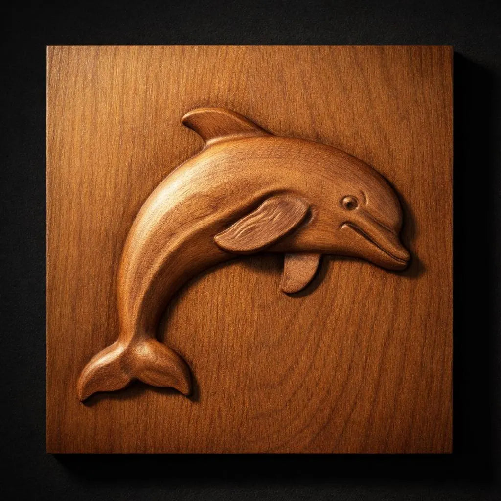 The Dolphin Relief STL File by Form Arcade is perfect for CNC wall art or 3D printing, featuring a carved dolphin design with smooth lines and a polished look—ideal for creative decor projects.