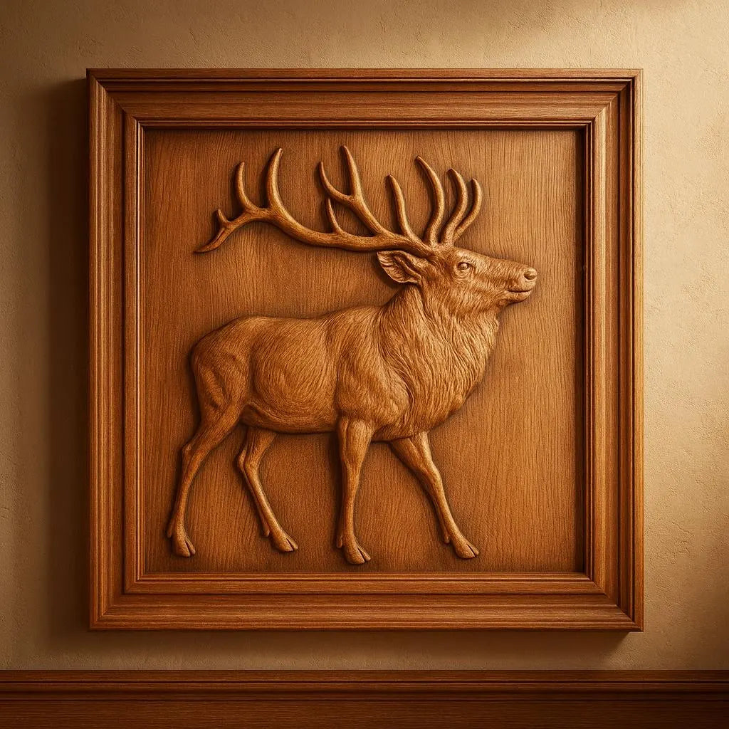 The Elk Stag CNC Relief STL File by Form Arcade is a meticulously designed piece of wildlife wall art, featuring a detailed depiction of a stag with large antlers—ideal for woodworking projects or as inspiration for your next CNC relief carving.