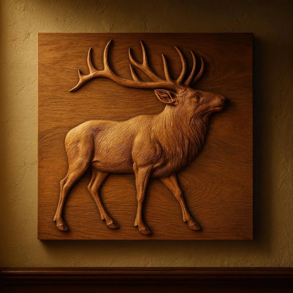 Introducing the Elk Stag CNC Relief STL File by Form Arcade—a striking digital design for wildlife wall art, featuring an intricately detailed elk with grand antlers on a square panel. Perfect for CNC relief carving and creative woodworking projects, this file brings warmth and inspiration to your next handcrafted creation.