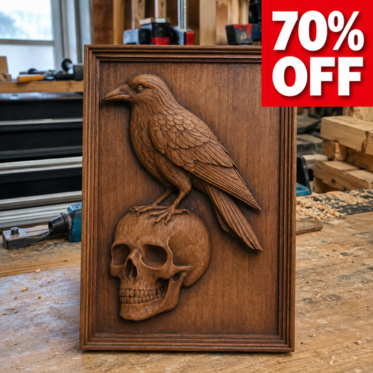 Crow on a Skull Relief STL File | Horror CNC Wall Art