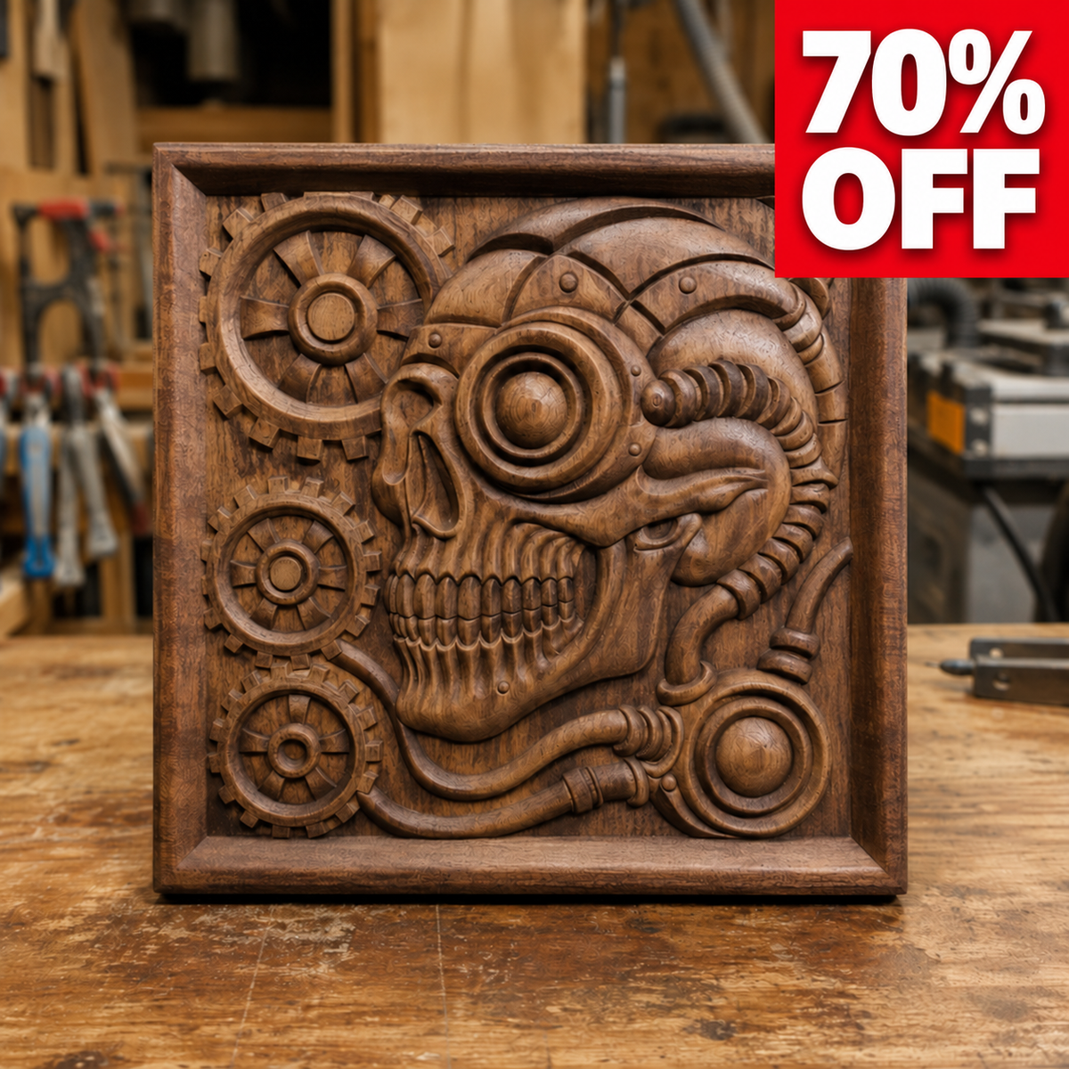 Steampunk Skull CNC Relief STL File | Mechanical CNC Wall Art