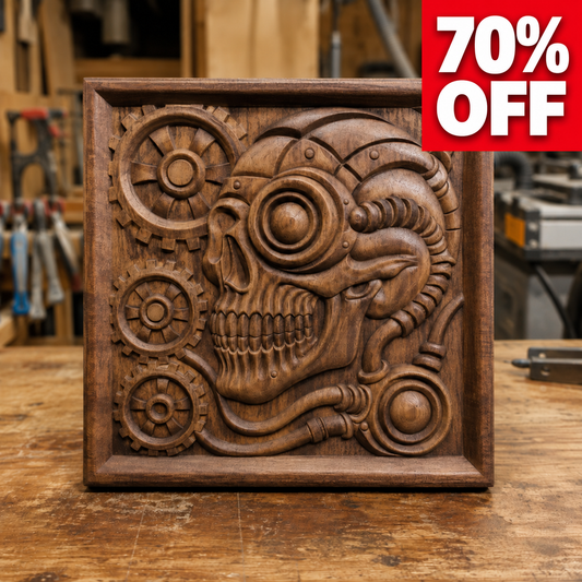 Steampunk Skull CNC Relief STL File | Mechanical CNC Wall Art