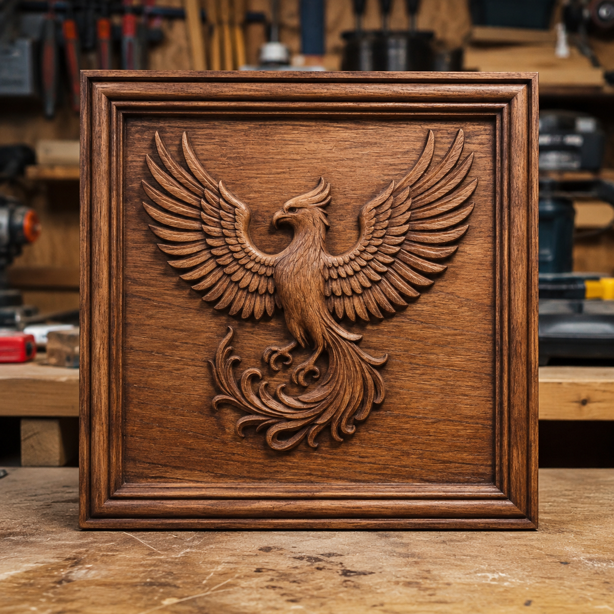 The Phoenix Firebird CNC Relief STL File by Form Arcade showcases a mythical bird with outstretched wings, presented as a detailed CNC wall art design—an impressive choice for woodworking projects seeking striking and intricate relief carvings.