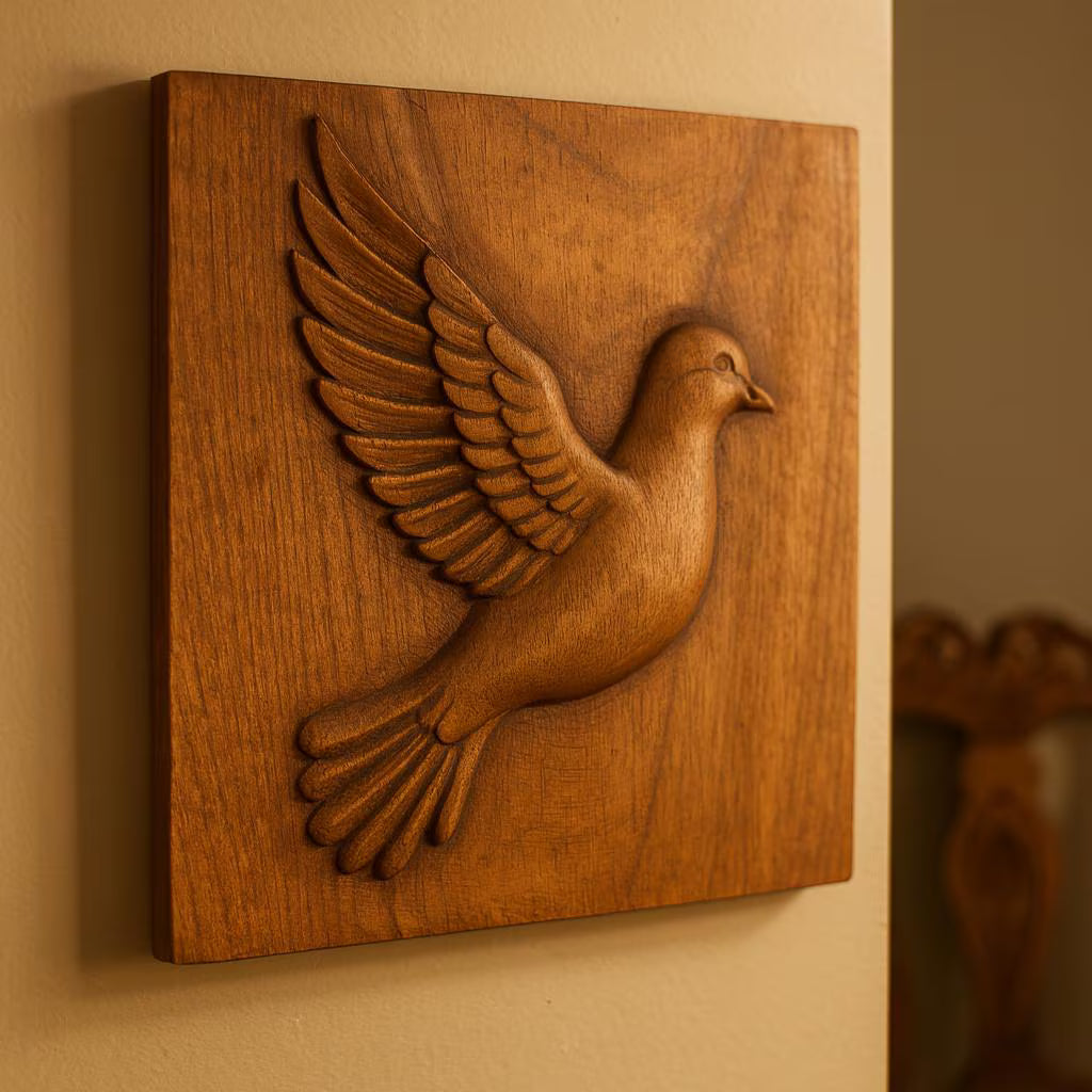 Form Arcade’s Flying Dove Relief STL File | Dove Bird CNC Wall Art features a detailed CNC carving of a dove with outstretched wings, highlighting elegant feathers—perfect for creating striking wooden wall decor.
