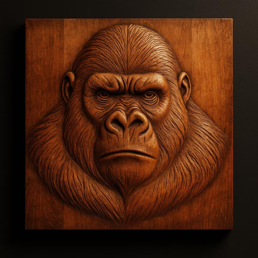 Form Arcade’s Gorilla Portrait Relief STL File showcases a realistic gorilla face with striking textures, ideal for CNC wall art or 3D printing—perfect for wildlife decor enthusiasts.