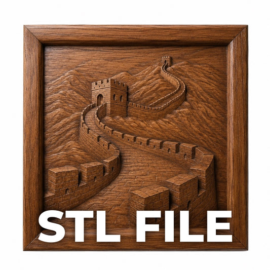 The Great Wall of China Relief STL File by Form Arcade is a detailed wooden-framed 3D design, perfect as a China Landmark CNC wall art or 3D printing project for your next creative endeavor.