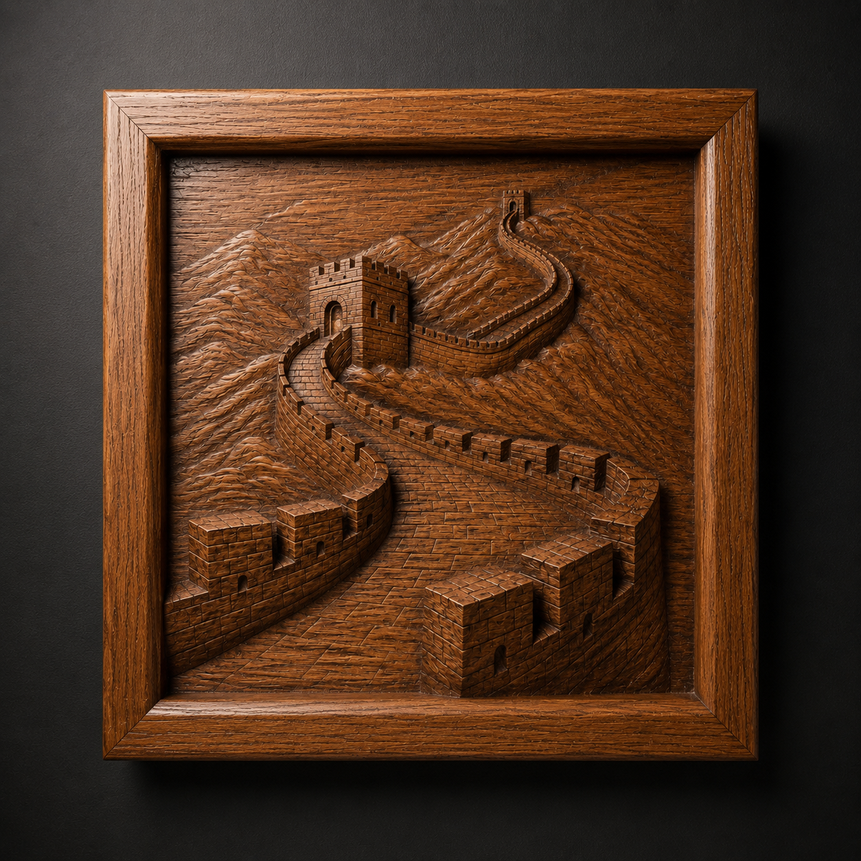 The Great Wall of China Relief STL File by Form Arcade features detailed wall, towers, and landscape—ideal for CNC wall art or 3D printing. Perfect for enthusiasts seeking a China landmark design.