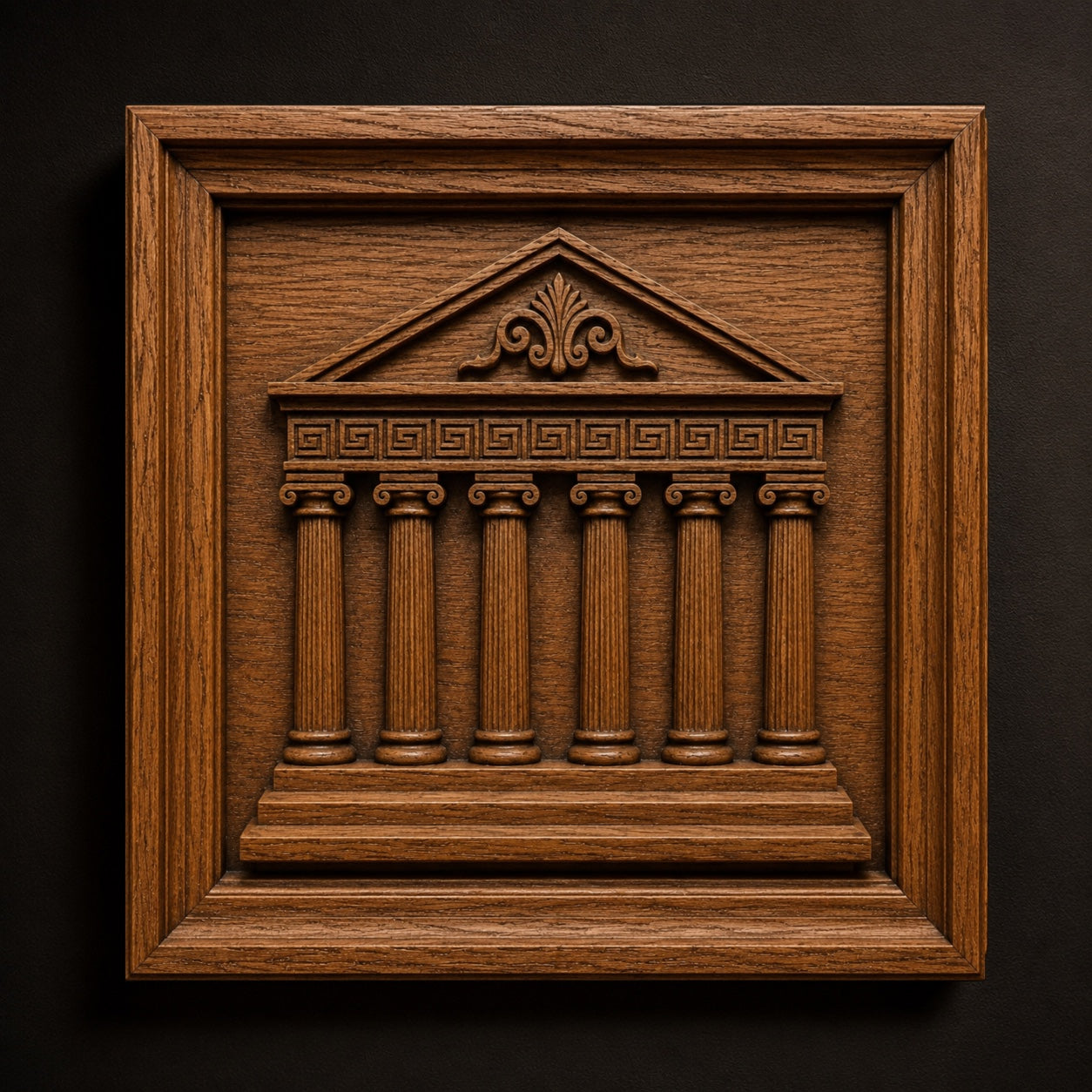 The Greek Temple Parthenon Relief STL File by Form Arcade features the iconic six-column Parthenon with ornate detailing in a square frame, perfect for CNC wall art or 3D printing classic architectural decor.