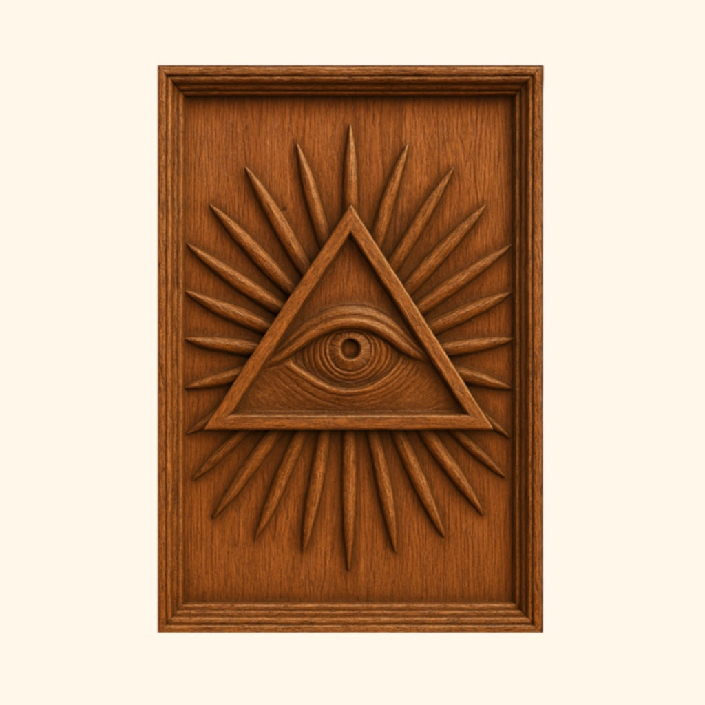 Add a unique touch to your woodworking projects with the Halloween 35-Pack Mega Bundle CNC STL Files from Form Arcade, featuring CNC wall art designs—such as a detailed wooden plaque of the all-seeing eye within a triangle, surrounded by radiant rays symbolizing the Eye of Providence.