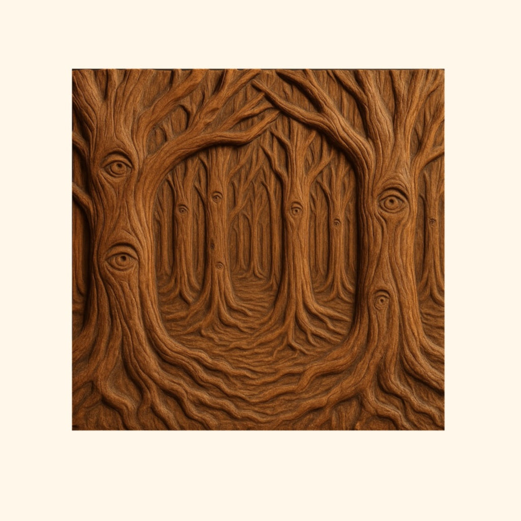 Transform your woodworking projects with the Halloween 35-Pack Mega Bundle CNC STL Files from Form Arcade—featuring surreal designs like a forest of brown trees with human-like eyes carved into their trunks. Twisting roots and branches create a watchful atmosphere, perfect for inspiring unique relief carving or intricate Halloween CNC wall art.