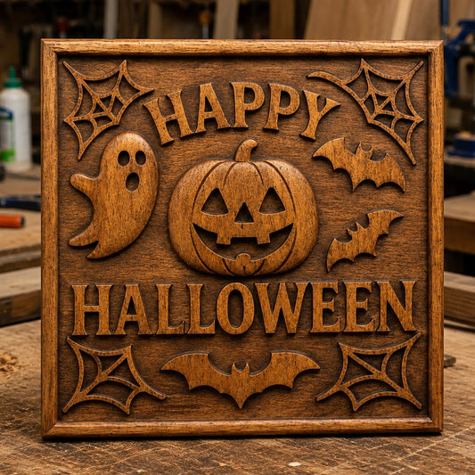 Happy Halloween Sign Relief STL File | Holiday CNC Wall Art