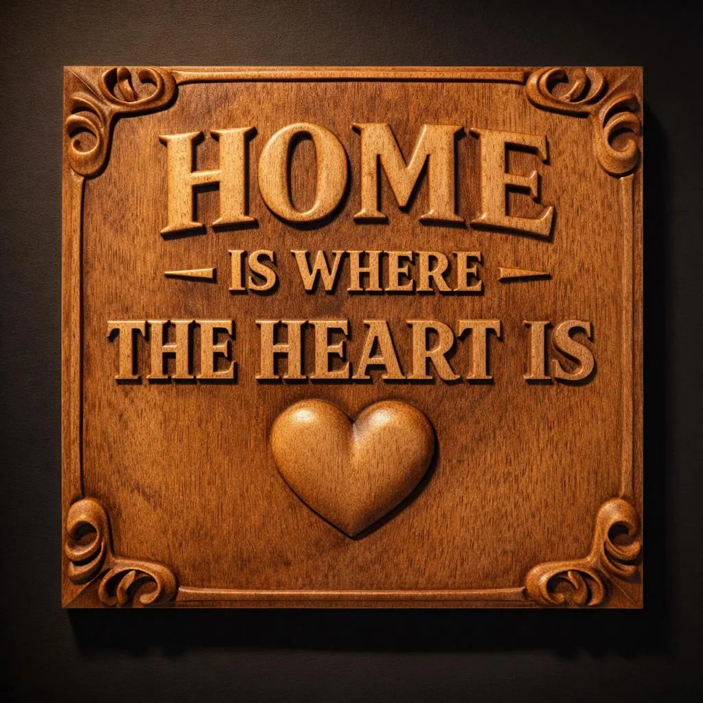 The Home Is Where The Heart Is Sign STL File by Form Arcade is a CNC wall art design featuring the phrase, a raised heart, and decorative corners—perfect for stylish home décor projects.