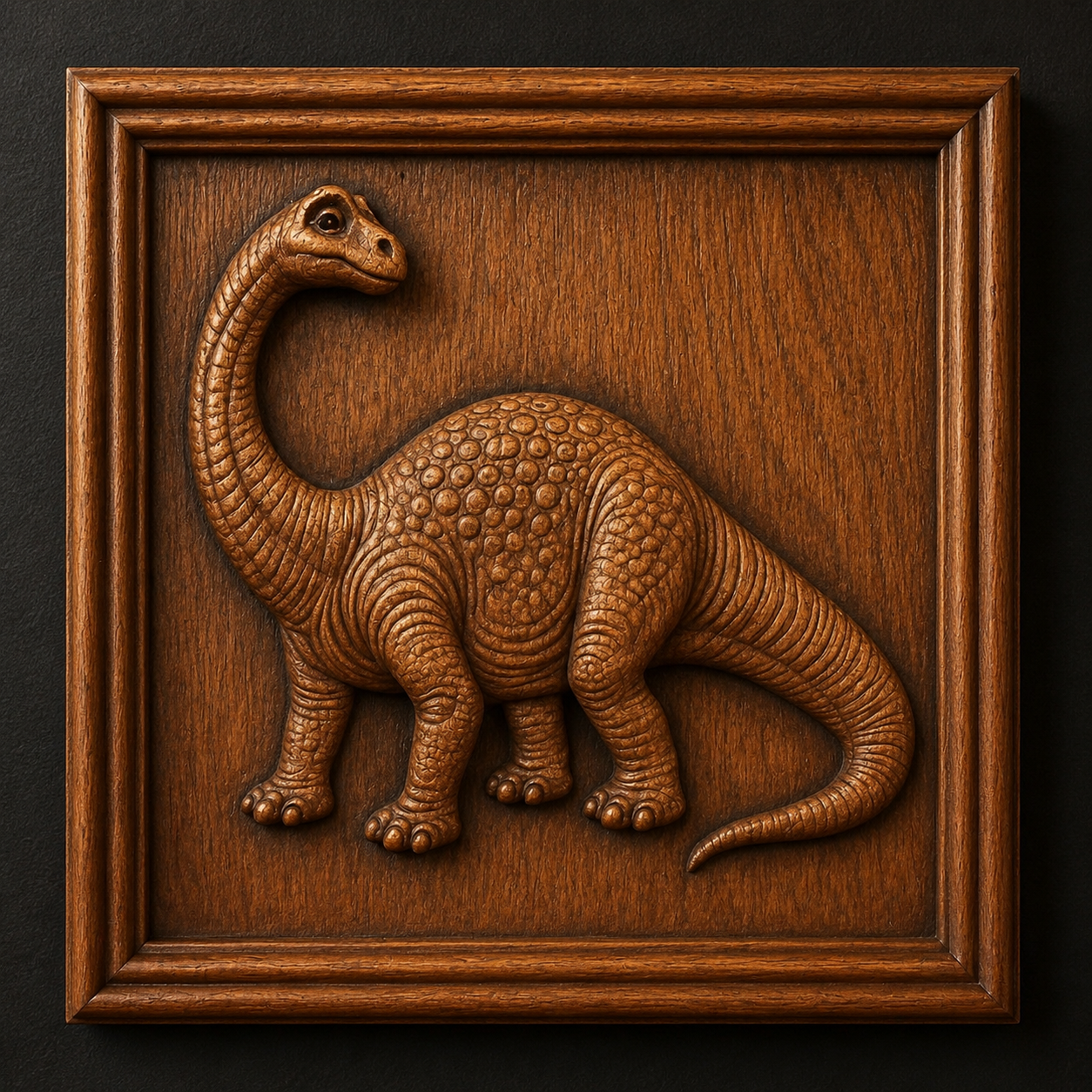 The Brachiosaurus Relief STL File by Form Arcade is a detailed dinosaur CNC wall art design for woodworking, featuring a raised Brachiosaurus—perfect for creating unique wooden plaques.