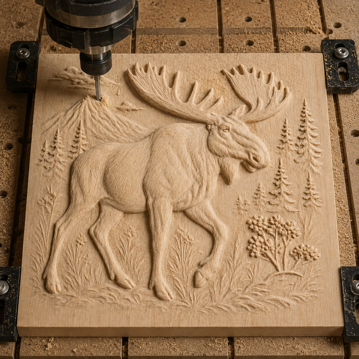Moose in the Wild CNC Relief STL File | Moose CNC Wall Art