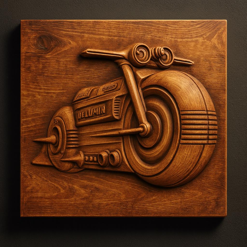 Showcase your space with the Form Arcade Motorcycle Collection 10-Pack STL Bundle—CNC wall art featuring futuristic motorcycle designs with bold, rounded shapes and intricate carvings, ready to mount on a dark wall background.