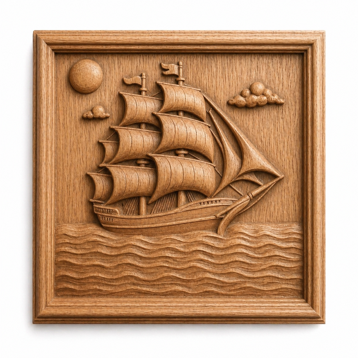 The Form Arcade Nautical Ship Collection 5-Pack STL Bundle features sailing CNC wall art designs with ships on waves under sun and clouds—perfect nautical décor for CNC carving or 3D printing.