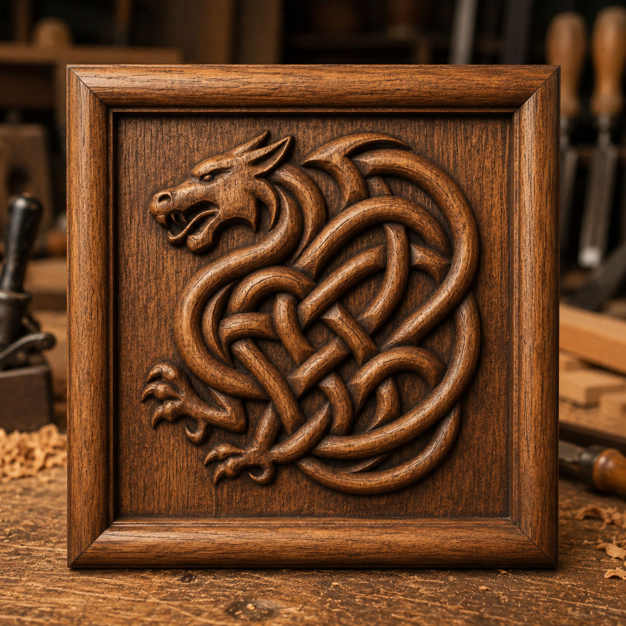 The Celtic Dragon Knot Relief STL File by Form Arcade features an intricate dragon knot design for CNC wall art, perfect for adding a unique touch to your space.