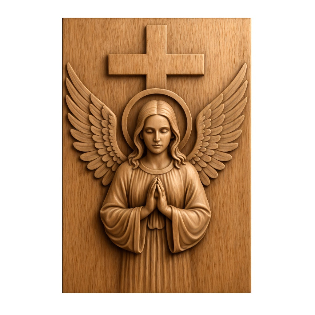 The Inspirational Religious 5-Pack CNC STL Bundle by Form Arcade features angel and cross designs, ideal for Christian CNC wall art woodworking projects.