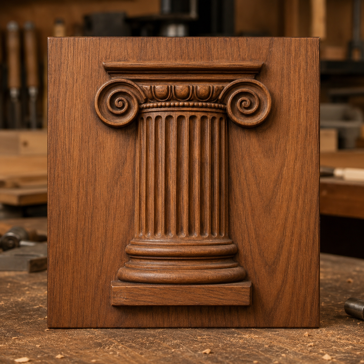 The Greek Column Relief STL File by Form Arcade features a classical column CNC design with scroll capitals, ideal for unique wall art and woodworking projects.