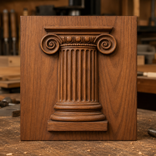 The Greek Column Relief STL File by Form Arcade features a classical column CNC design with scroll capitals, ideal for unique wall art and woodworking projects.