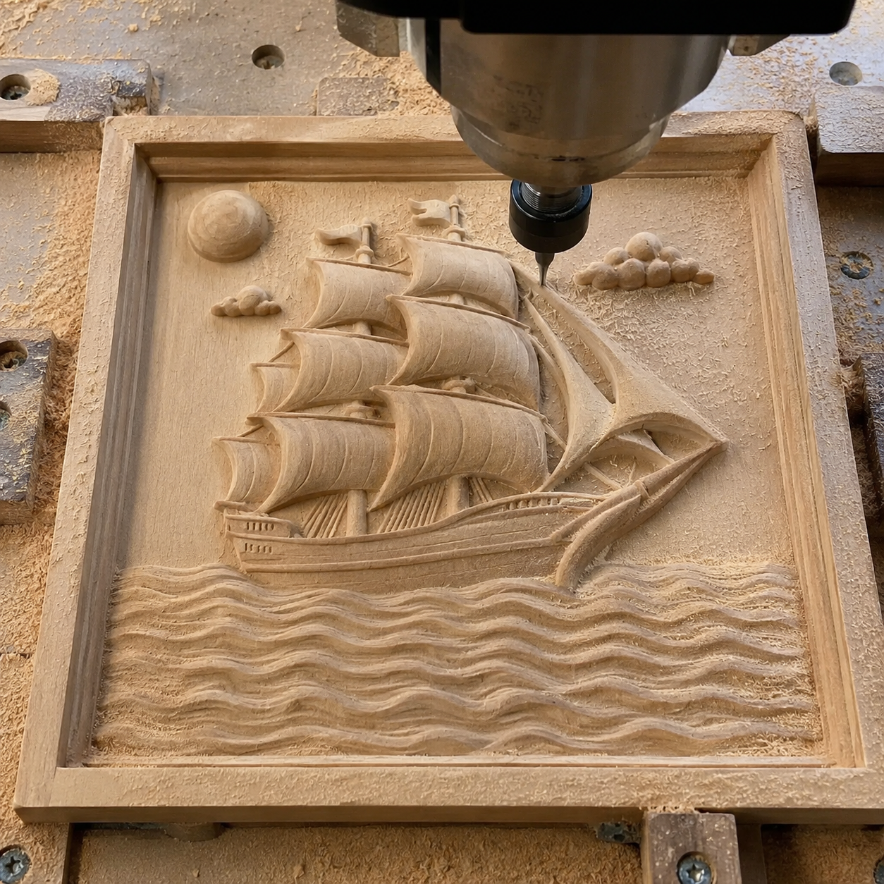 Sailing Ship CNC Relief STL File | Nautical CNC Wall Art