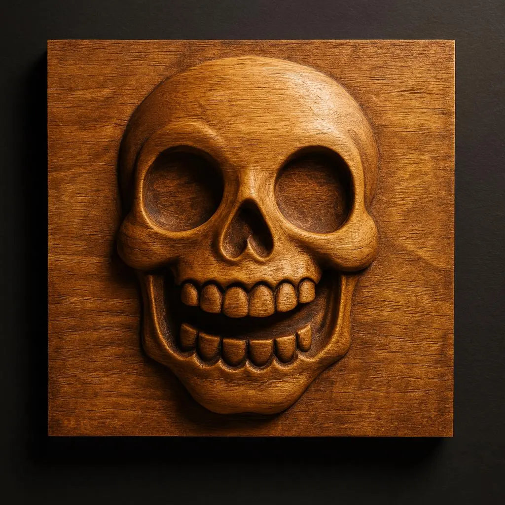 The Skull Portrait Relief STL File by Form Arcade features a detailed 3D skull design, ideal for CNC wall art or as a unique decorative piece. Perfect for creative projects and custom decor.