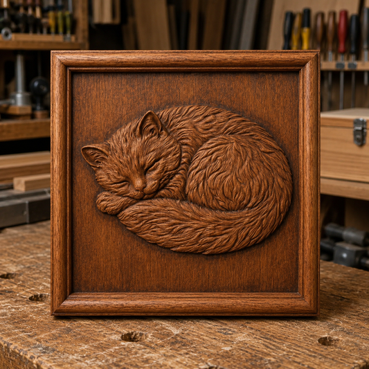 The Sleeping Cat Relief STL File by Form Arcade is a CNC wall art design featuring a finely detailed cat sculpture, perfect for decorative display in your space.