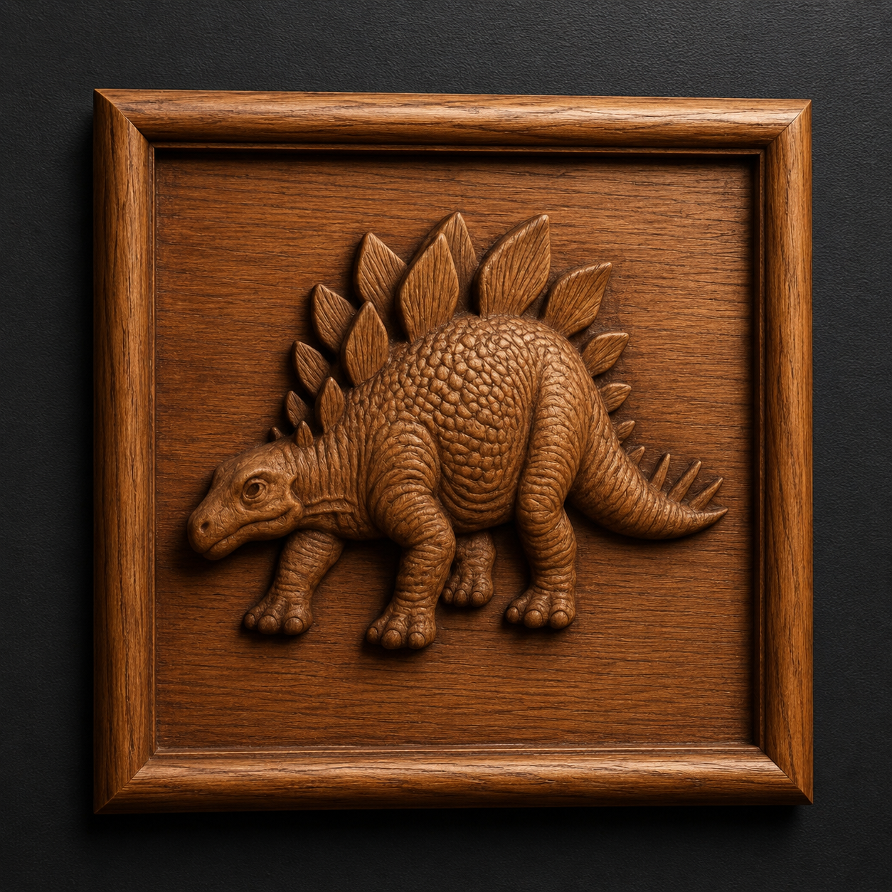 The Stegosaurus Relief STL File | Dinosaur CNC Wall Art by Form Arcade features a detailed stegosaurus design, perfect for CNC carving or 3D printing to create striking wall art for dinosaur lovers.