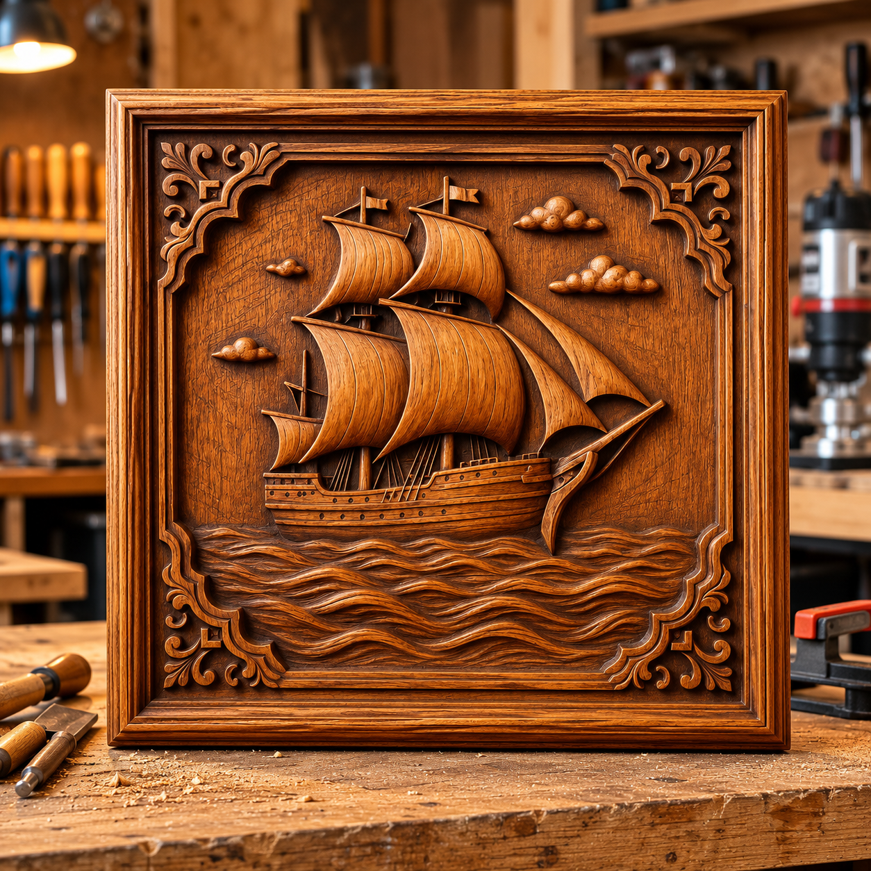 Vintage Sailing Ship Relief STL File | Pirate CNC Wall Art
