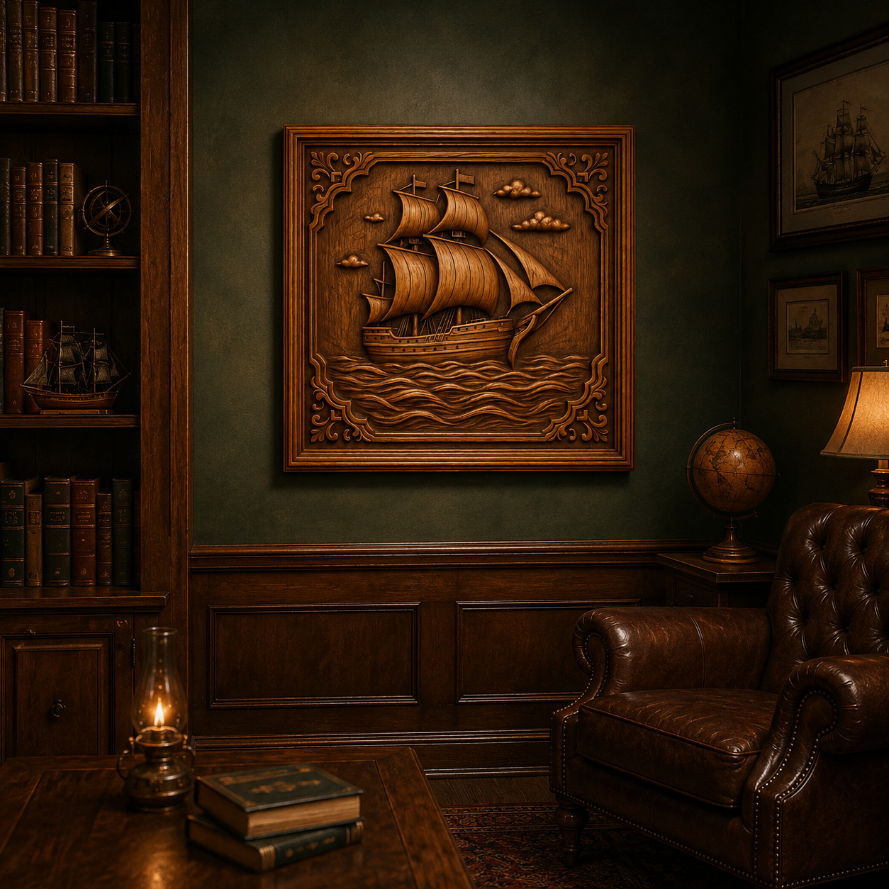 Vintage Sailing Ship Relief STL File | Pirate CNC Wall Art